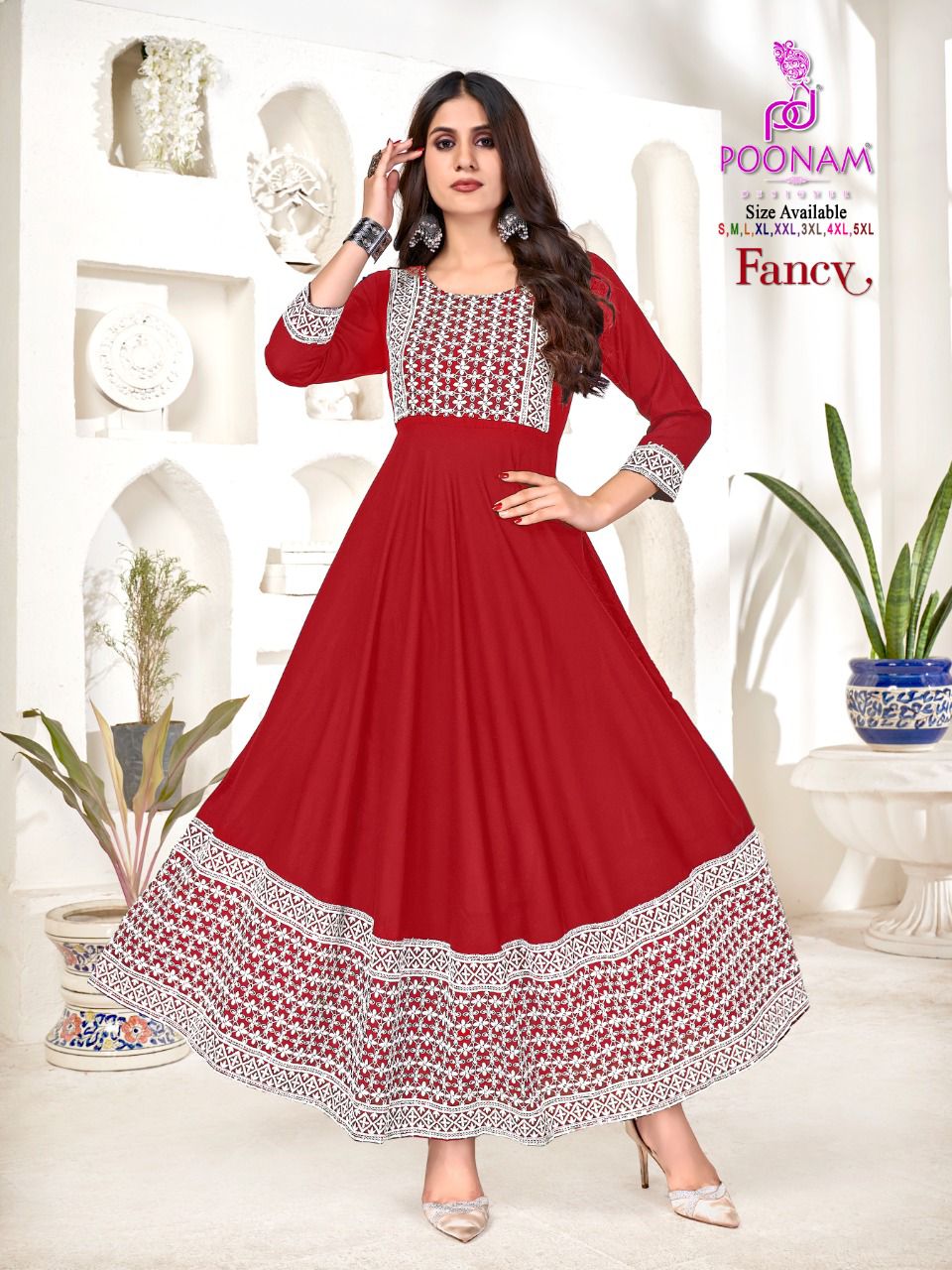 Poonam Fancy Designer Festive Wear Long Anarkali Kurti Collection